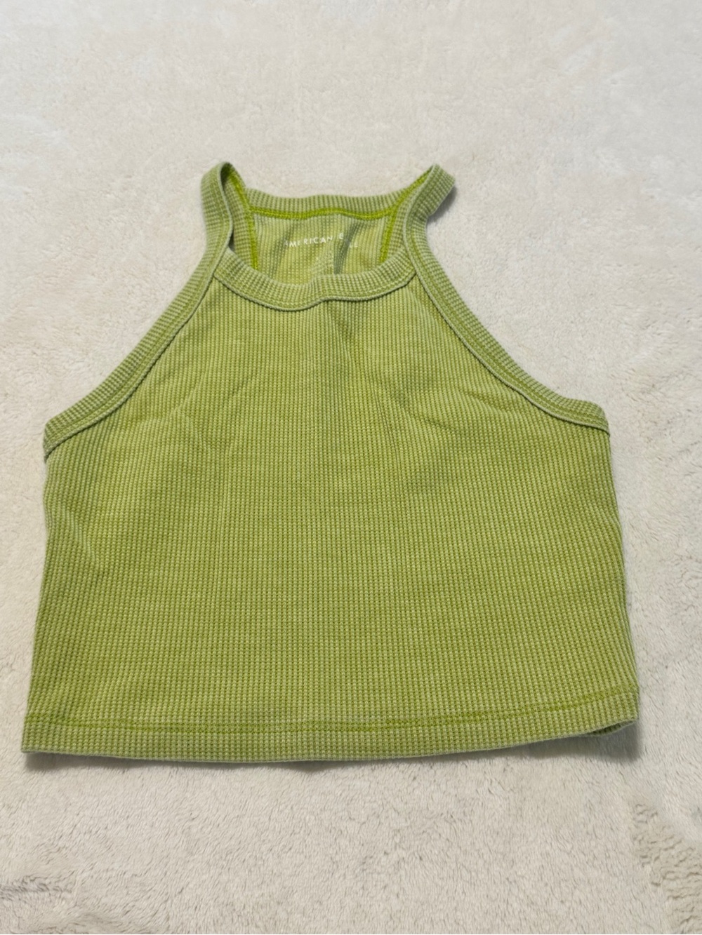 AMERICAN EAGLE GREEN HALTER NECK WAFFLE TANK TOP—SIZE SMALL